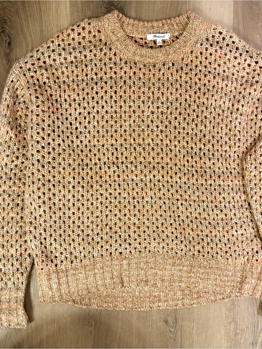 Madewell Men's Open-Weave Crewneck Sweater in Peachy Beige